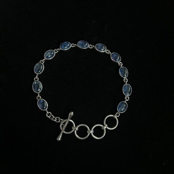 Handmade Marked 925 Sterling Silver and Blue Kyanite Crystal Bracelet 6.5-8" - Picture 1 of 6